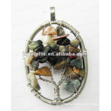 Lucky tree pendant,Natural Gravel pendant,chip stone beads pendant round shape